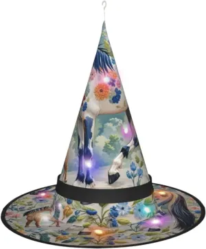 Hats With Led Light Halloween Cone Wizard Hat Animals Embroidery Paintings squirt hull oppose scruple Horses Witch Hats Halloween Hat Costume Cosplay Witch 