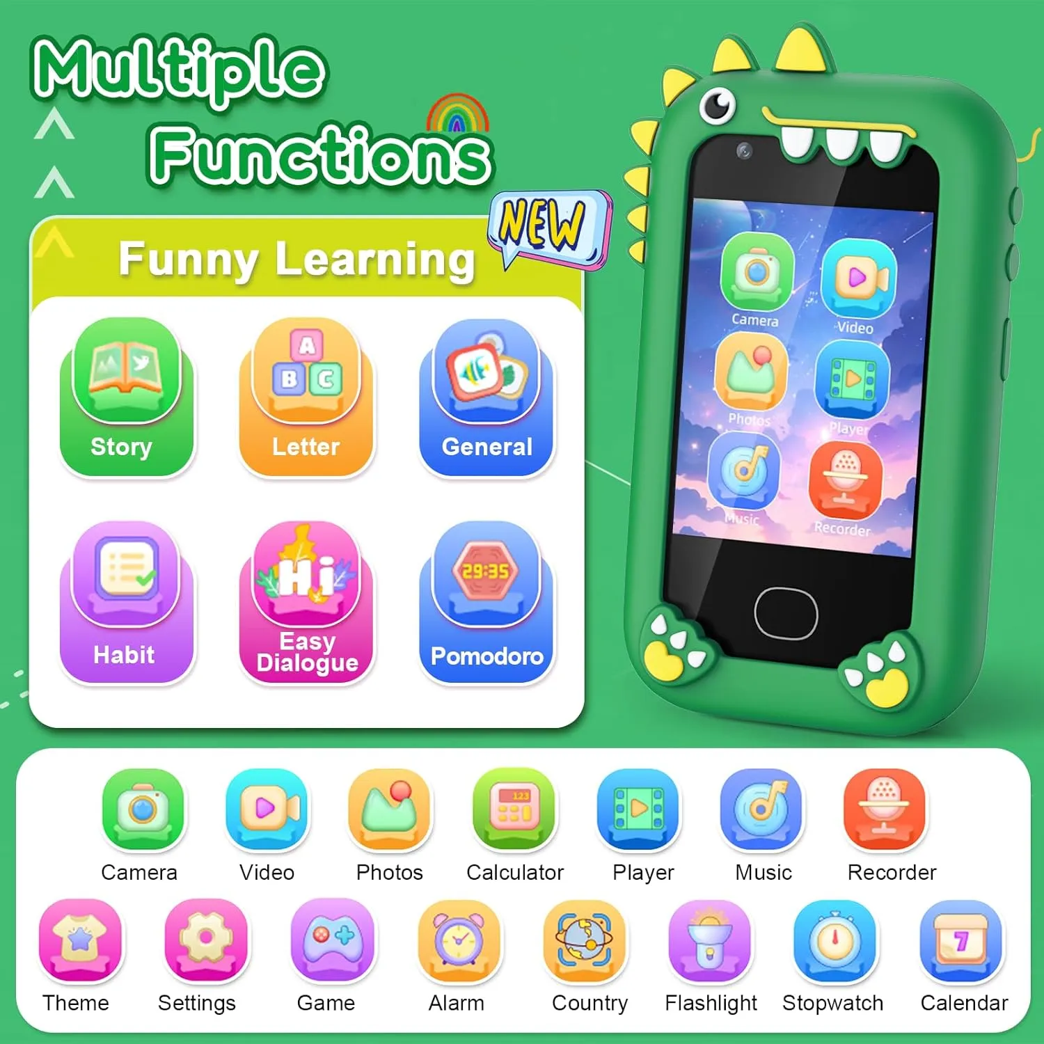 HD Dual Camera Toddler Phone, Christmas Birthday Gift Dinosaur Toys Phone , 32G SD Card Kids Smart Phone for Boys - Toy Phone landlord jelly appointment hostile forestall for Kids Age 3-10, 2.8" Touchscreen 