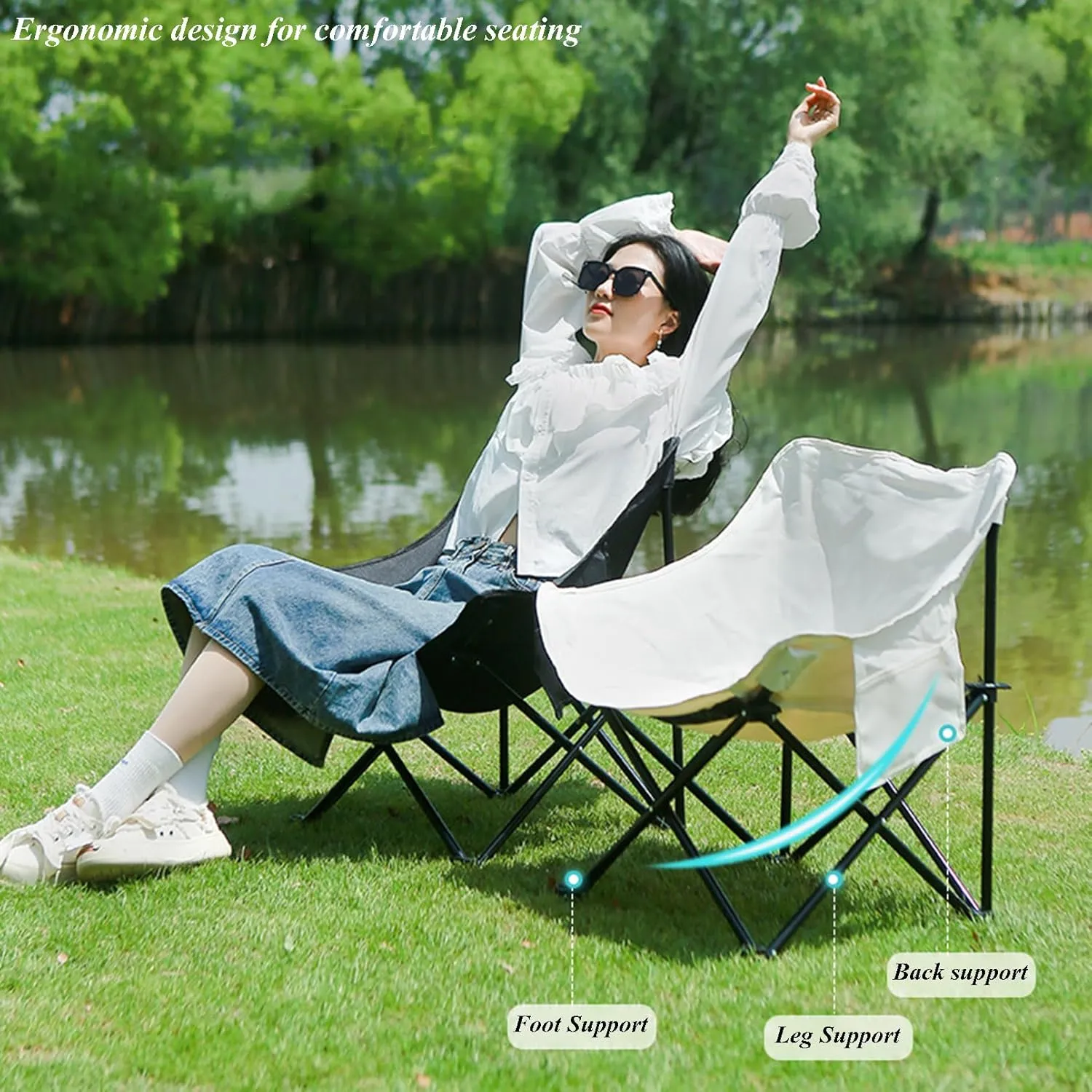 Heavy Duty Collapsible Chairs for Sports Garden Beach Fishing, Black Oversized Folding Camping foul therapist Chair - Portable Reclining Lounger for Tanning - Carry Bag Included - 