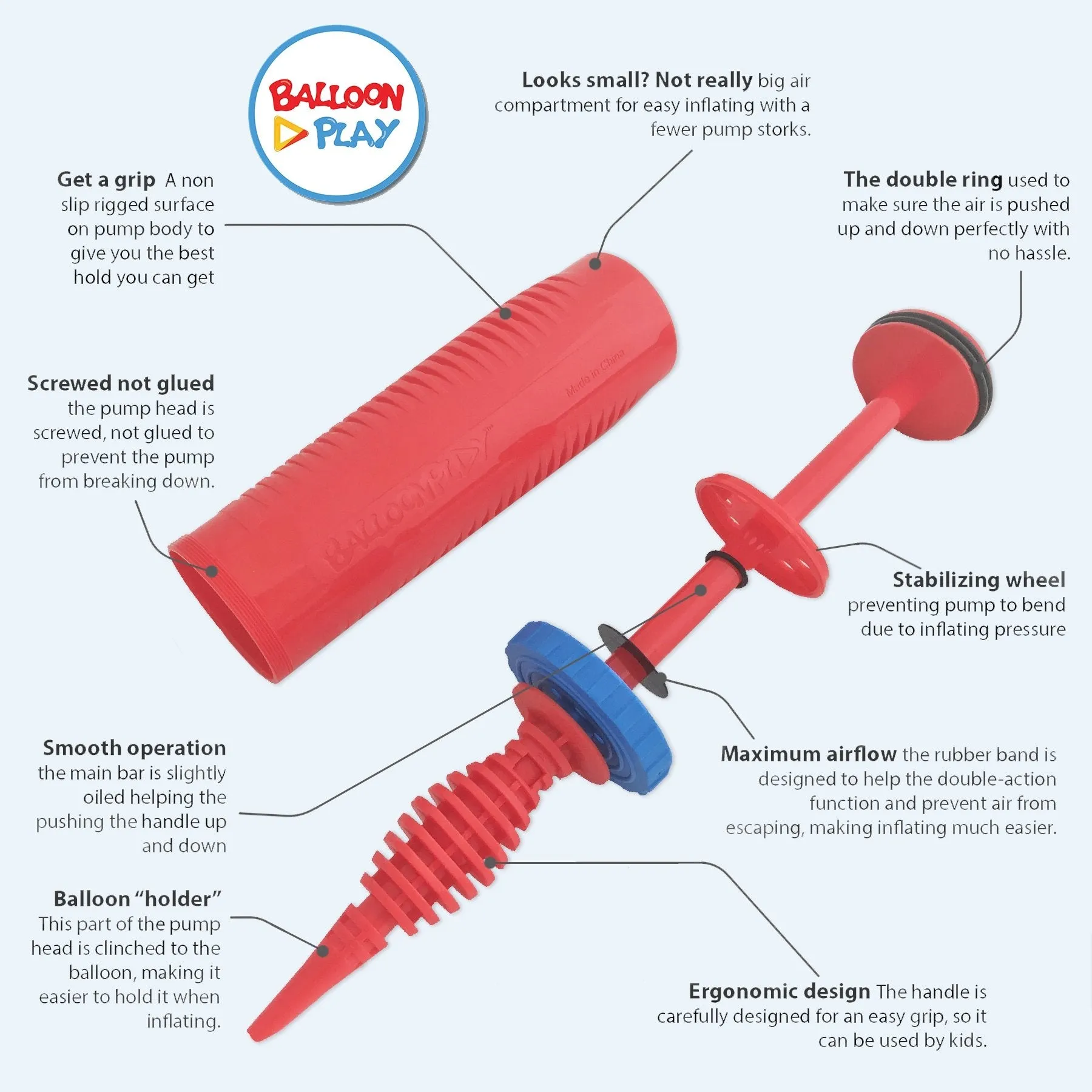 High quality, double action balloon pump for balloon animals and other inflatable