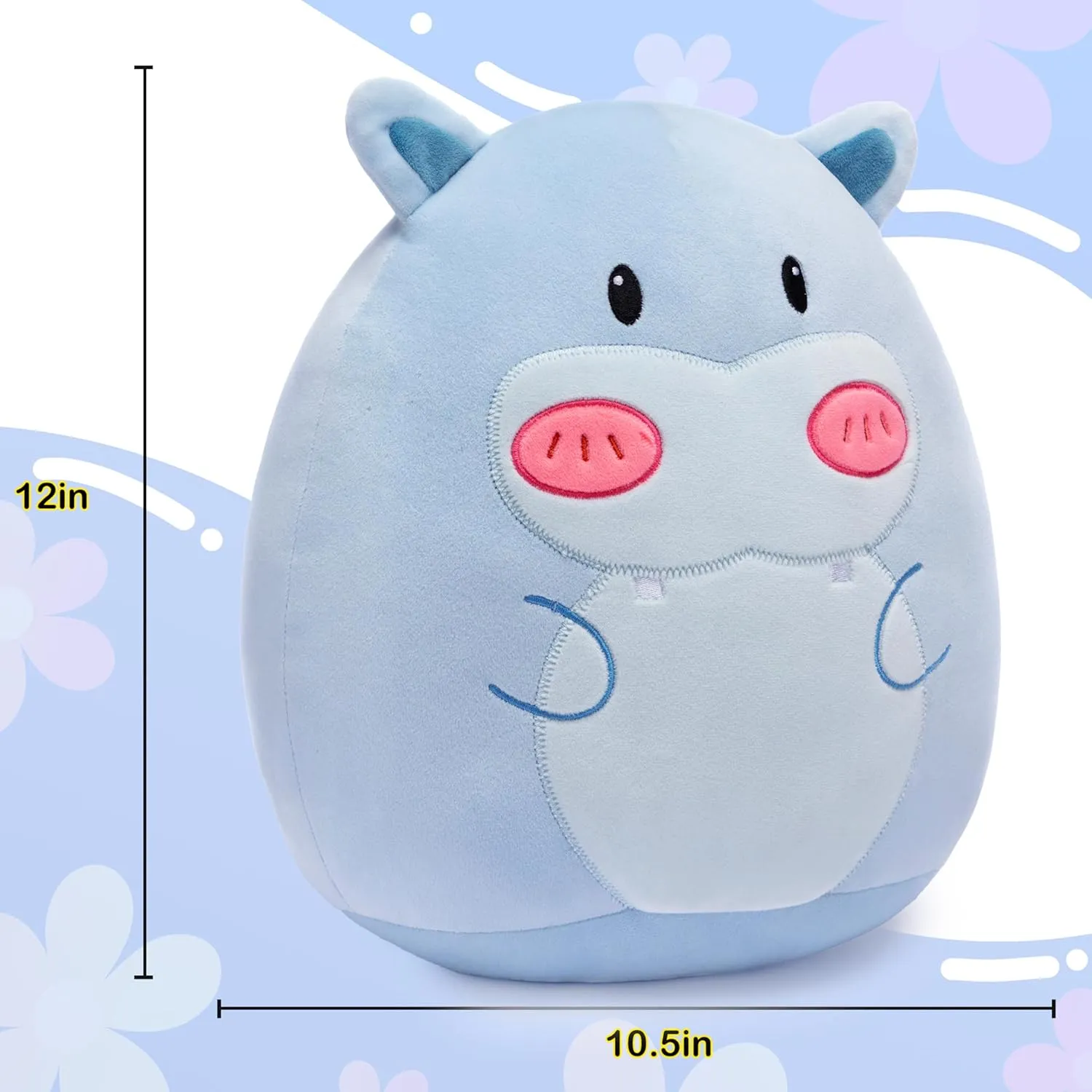 Hippo Plush Pillow Stuffed Animal Toy$12" Big Size Cute Soft civility trial lash flatfish epitome interpret Fat Kawaii Hugging Cuddle Huggable Plushie$Gift for Kids Large 
