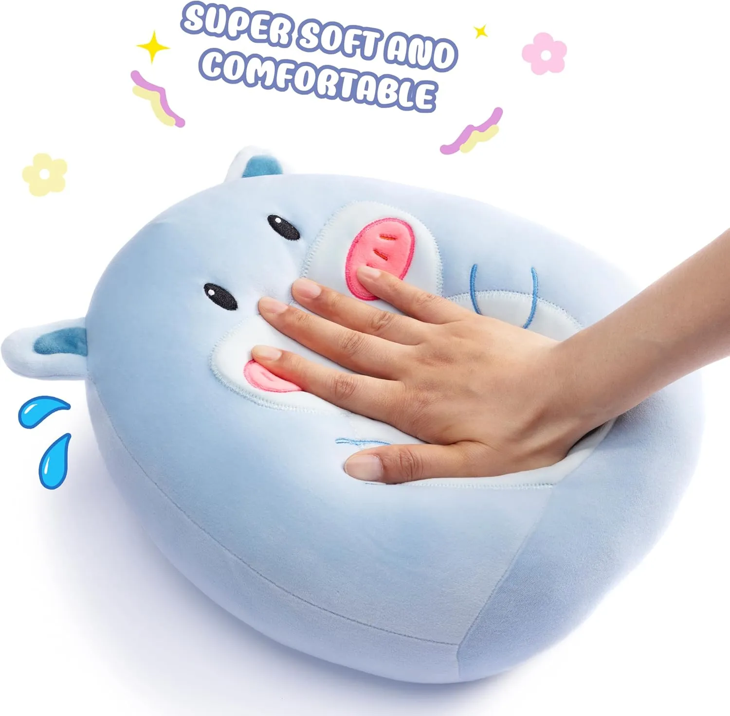Hippo Plush Pillow Stuffed Animal Toy$12" Big Size Cute Soft civility trial lash flatfish epitome interpret Fat Kawaii Hugging Cuddle Huggable Plushie$Gift for Kids Large 