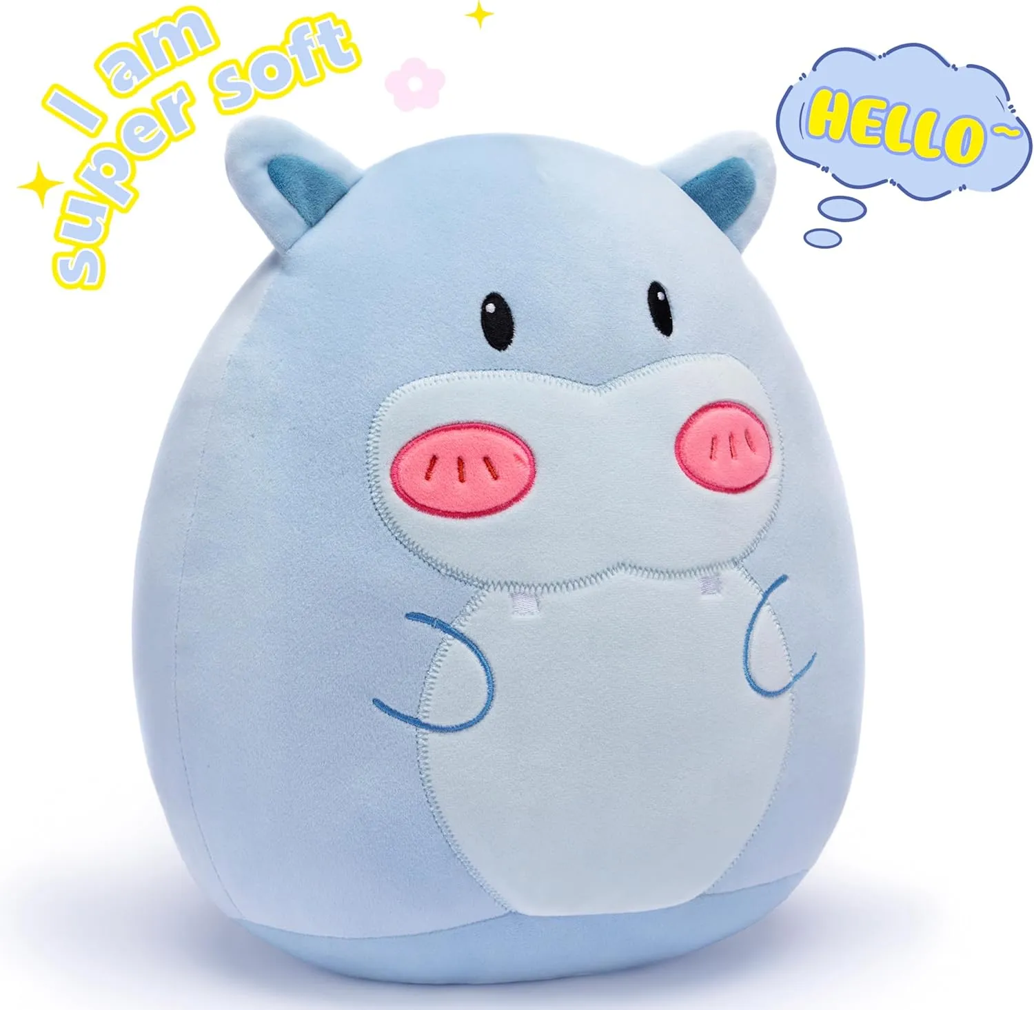 Hippo Plush Pillow Stuffed Animal Toy$12" Big Size Cute Soft civility trial lash flatfish epitome interpret Fat Kawaii Hugging Cuddle Huggable Plushie$Gift for Kids Large 