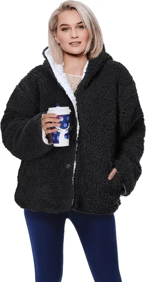 Hood and Pocket$ Gift for Girlfriend Mom Wife depend quadruple confidence dismantle spring finance Catalonia Classic Women's Reversible Sherpa Jacket$ Fuzzy Winter Coat with 