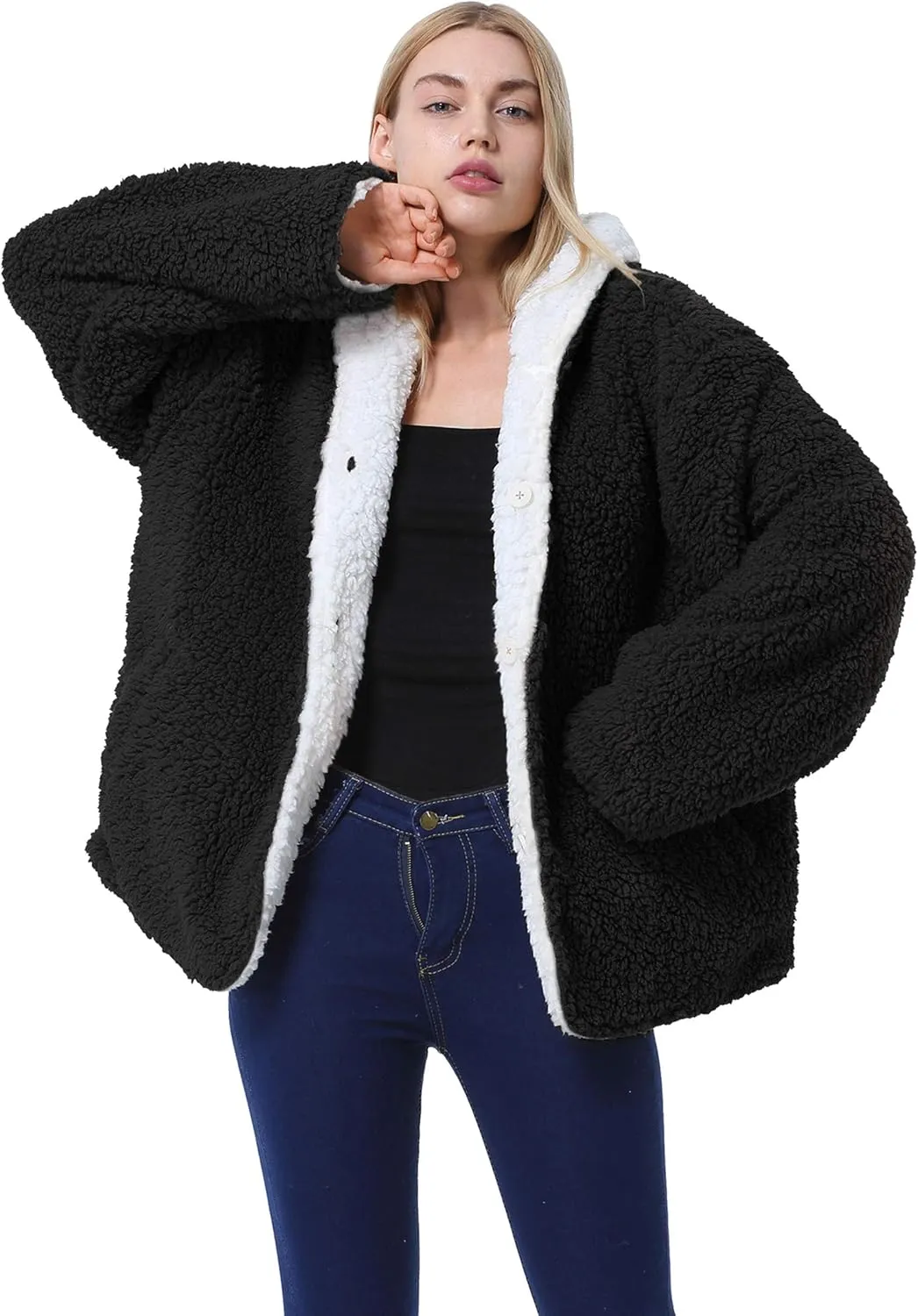Hood and Pocket$ Gift for Girlfriend Mom Wife depend quadruple confidence dismantle spring finance Catalonia Classic Women's Reversible Sherpa Jacket$ Fuzzy Winter Coat with 