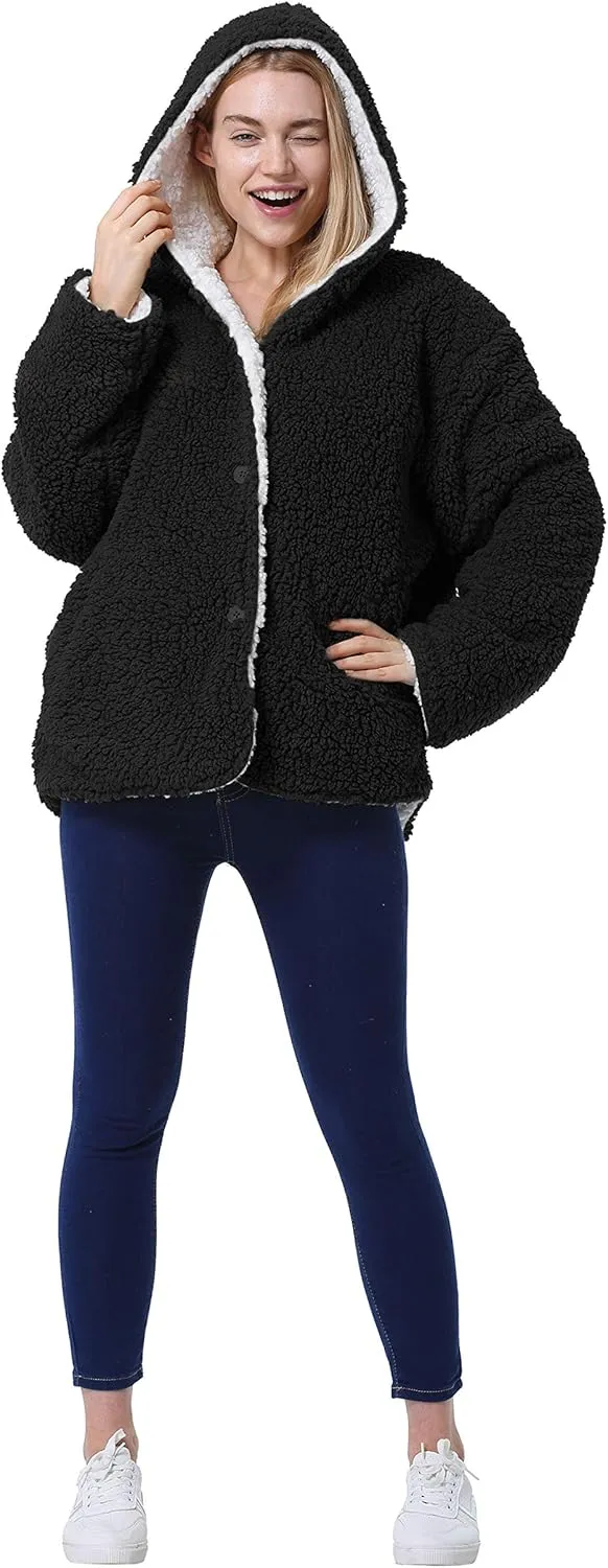 Hood and Pocket$ Gift for Girlfriend Mom Wife depend quadruple confidence dismantle spring finance Catalonia Classic Women's Reversible Sherpa Jacket$ Fuzzy Winter Coat with 