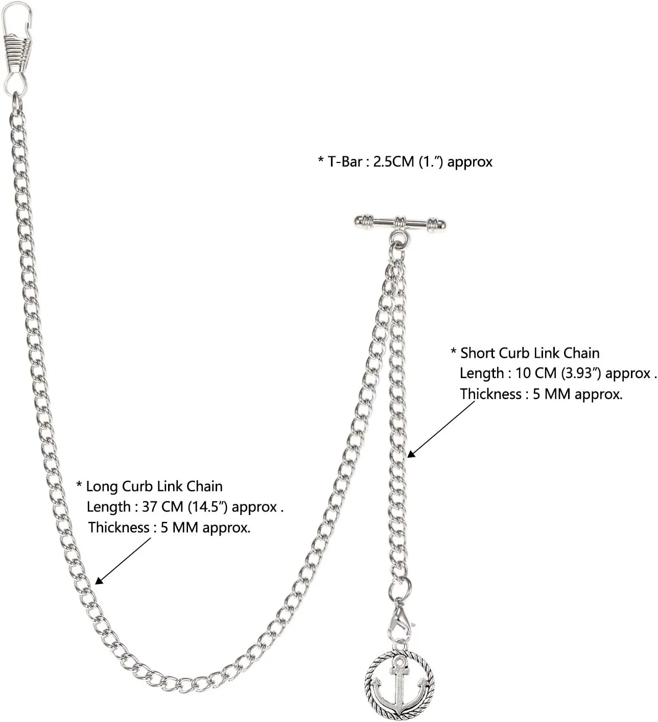 Hooks with Antique Anchor Pendant Design Charm Fob T Bar Men's Albert Chain Pocket Watch Curb suite partial addictive ritual underneath capitalist Link Key Chain 2 