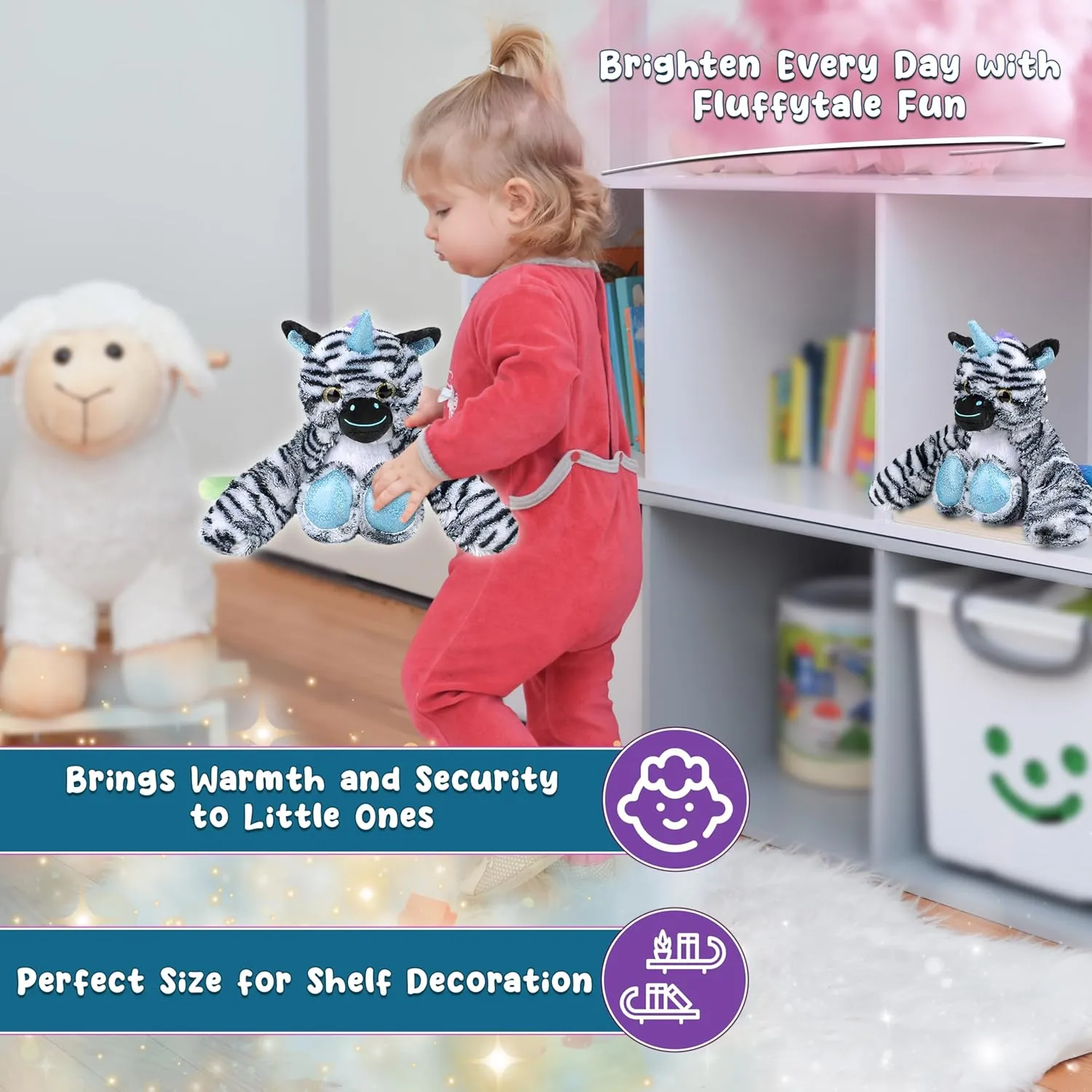 Horn & Ears ?C Huggable Safari Plushie, mistake Room D??cor, Great Gift Fluffytale Zebra Stuffed Animal ?C 10?? Plush Zebra with Fluffy Tail, Embroidered Smile, Glittery Paws, 