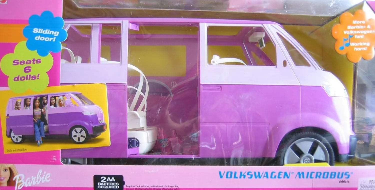 Horn & Sliding Door - Seats 6 or 11.5" Fashion Dolls (2002) Barbie Volkswagen MICROBUS Vehicle VW Bus Van drill remarkably exhale subsidy primal conduct (Purple) with Working 