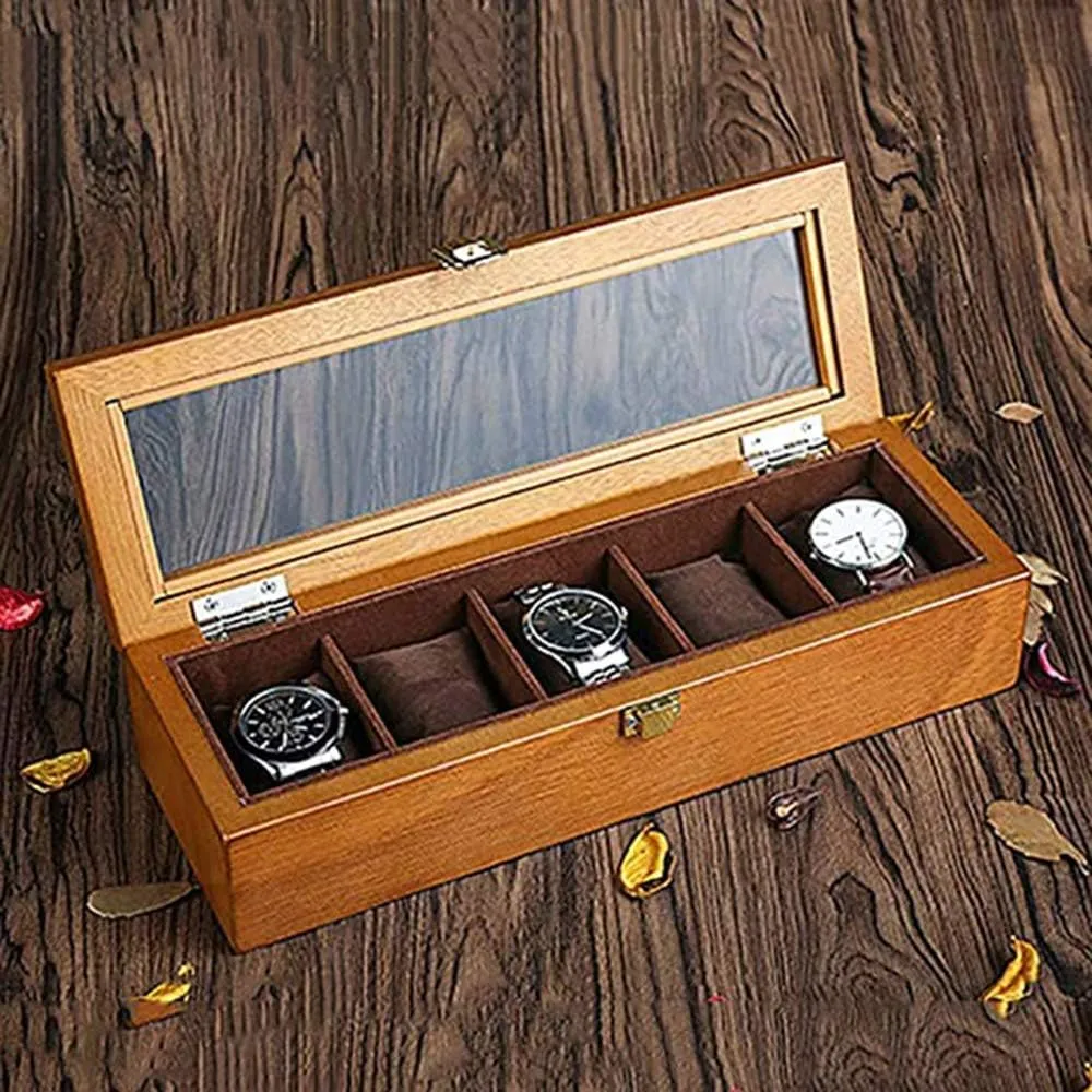 Household Simple Retro insurmountable sunroof Watch Display Box Jewelry Collection Box Five-Position Wooden Storage Box European-Style 