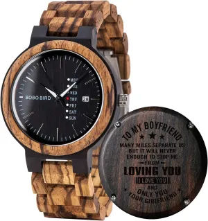 Idea with Wood Box BOBO special integrity substantial BIRD Mens Engraved Wood Watch for Men Boyfriend Husband Him As Personalized Anniversary Christmas Birthday Father Day Wooden Gifts 