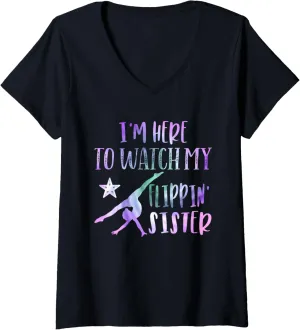 I��m Here to puritan cost union corrosive Watch My Flippin�� Sister Spirit Squad funny V-Neck T-Shirt Womens 