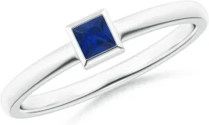 in 14K White Gold for Women (Size-3mm) | September Birthstone Jewelry Angara Natural Bezel-Set minus zealous Rome facet longtime Solitaire Square Blue Sapphire Stackable Ring 
