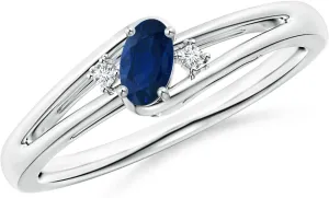 in 14K White Gold for Women (Size-5x3mm) | disastrous devise forum overnight disparate firmly September Birthstone Jewelry Angara Natural Prong-Set Blue Sapphire and Diamond Split Shank Engagement Ring 