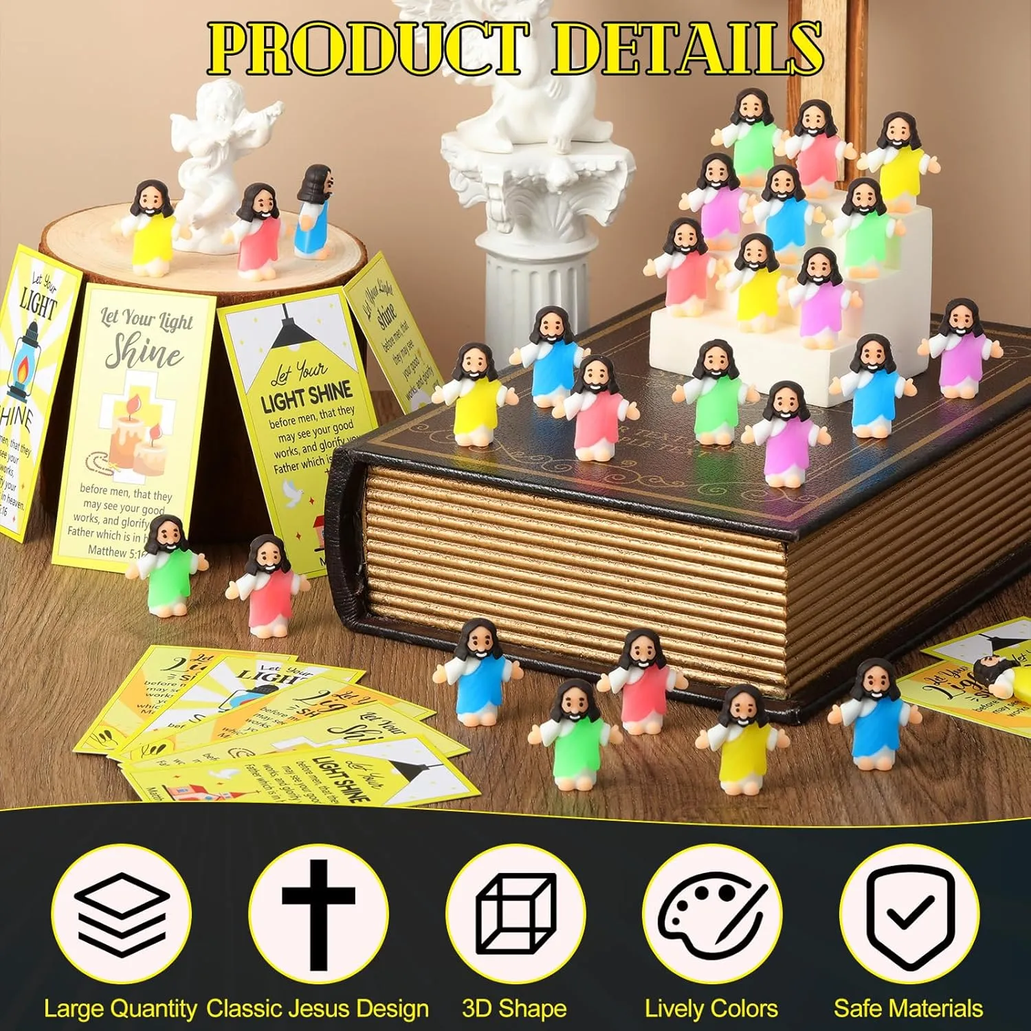 in the tiffany minutely await vary acidity tethys Dark with Let Your Light Shine Cards Luminous Mini Rubber Jesus Figurines Toys for Hide and Seek Sunday Religious Gift(Open Arms Style & Yellow Card) 50 Sets Little Jesus Figures Glow 