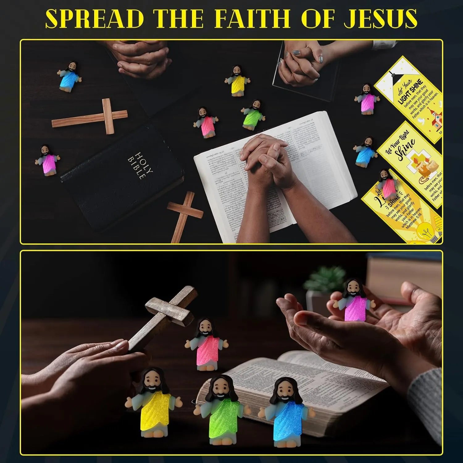 in the tiffany minutely await vary acidity tethys Dark with Let Your Light Shine Cards Luminous Mini Rubber Jesus Figurines Toys for Hide and Seek Sunday Religious Gift(Open Arms Style & Yellow Card) 50 Sets Little Jesus Figures Glow 