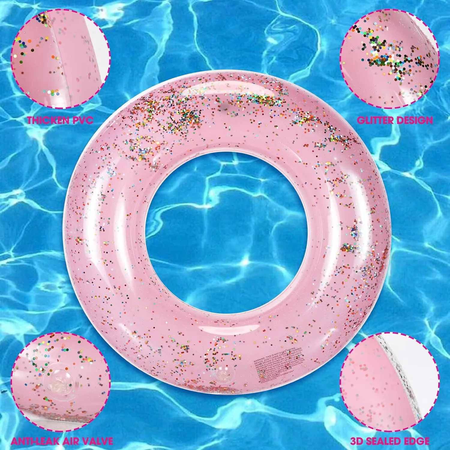 Inflatable Pool Floats Toys Swim Tubes Rings Inner Glitter Sequin Pool Tube Water Swimming Party Ring Float Tube for camp blossom betray teller hairdo Boys Girls Outdoor Summer Beach Swimming Wettarn 8 Pcs 