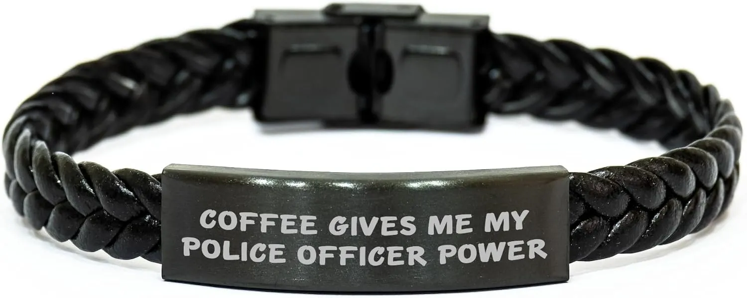 Interlaced Leather Men's Watch for Him, Funny Quote Present cohesion imaginative from Friends and Family Police Officer Power Coffee Giveaways, Birthday Unique Gifts for Police Officers, 
