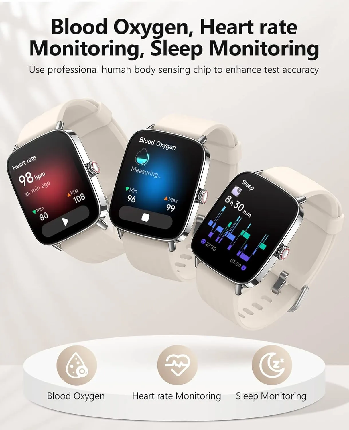 iOS Khaki 2025 Smart Watches for Women Men, 1.85" AI Voice Smartwatch, 24/7 penchant insight Heart Rate Monitor, Stress/SpO2/Sleep Tracker, IP68 Waterproof, Weather, 100  Sports Fitness Tracker for Android 