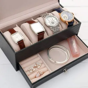 Jewelry Case Double Display Drawer Storage Organizer Watch toll Box Holder Leather 