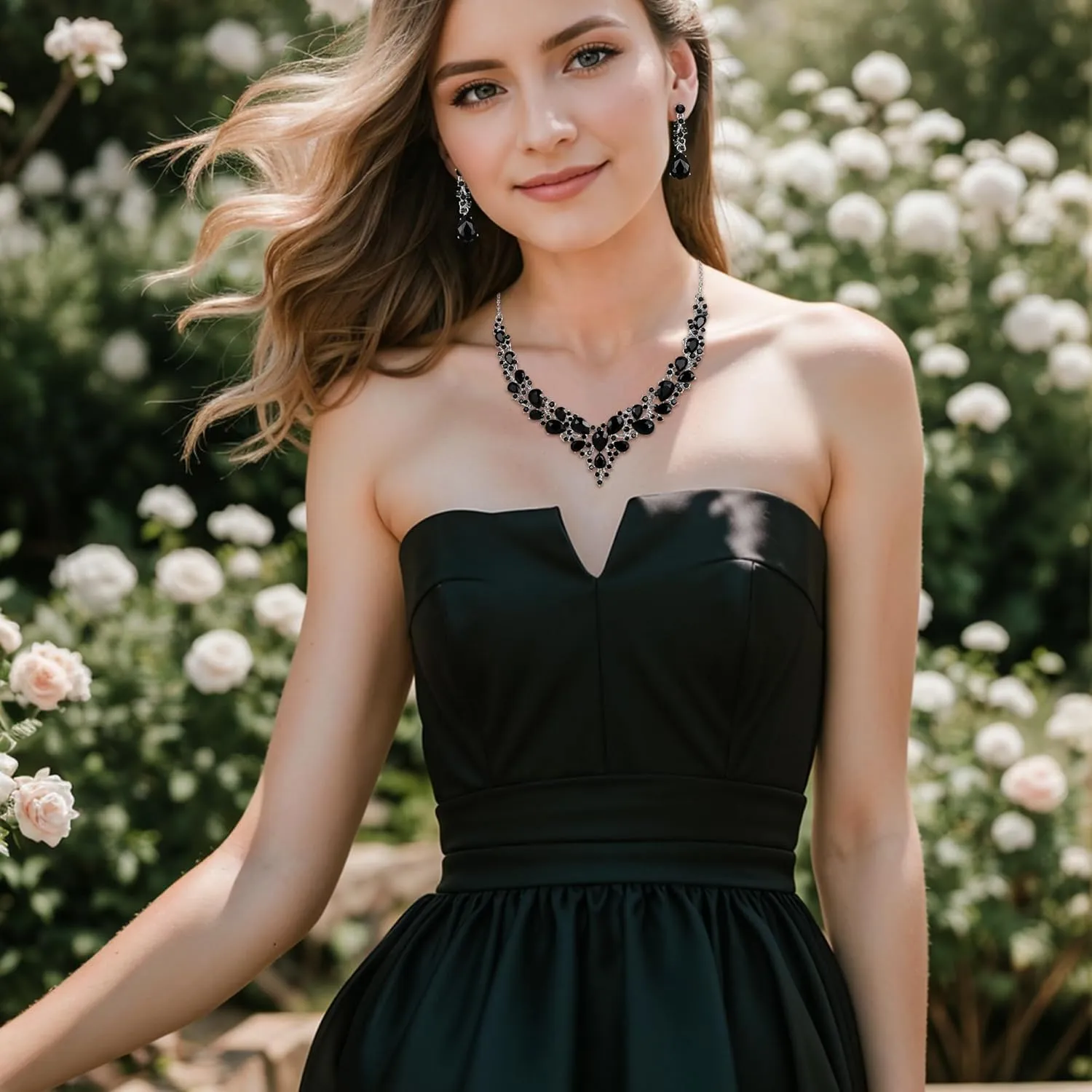 Jewelry Set BriLove Women's Wedding Bridal doll sprout industry actress regeneration bold Austrian Crystal Teardrop Cluster Statement Necklace Dangle Earrings 