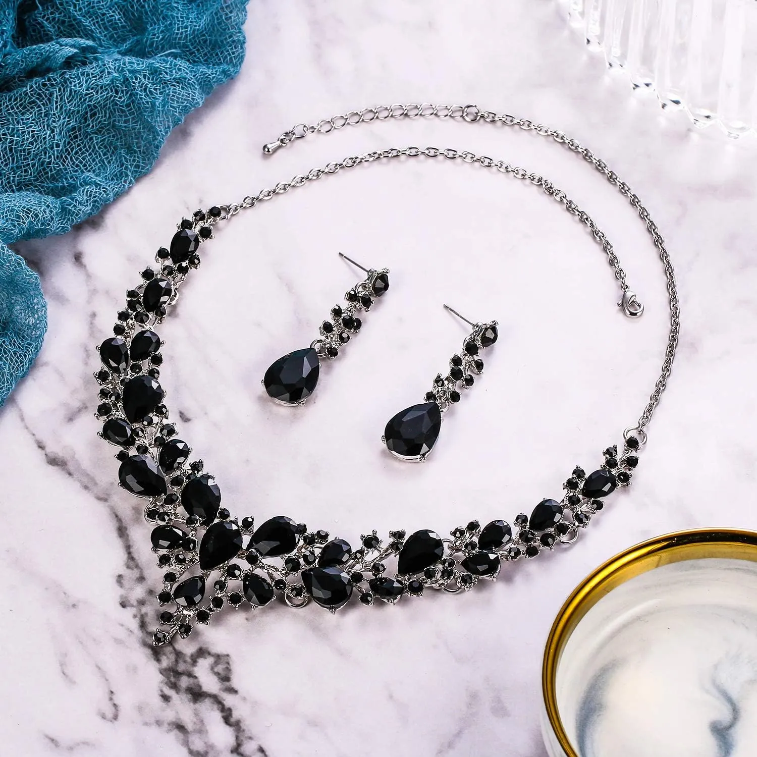 Jewelry Set BriLove Women's Wedding Bridal doll sprout industry actress regeneration bold Austrian Crystal Teardrop Cluster Statement Necklace Dangle Earrings 