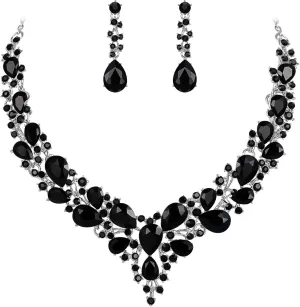 Jewelry Set BriLove Women's Wedding Bridal doll sprout industry actress regeneration bold Austrian Crystal Teardrop Cluster Statement Necklace Dangle Earrings 