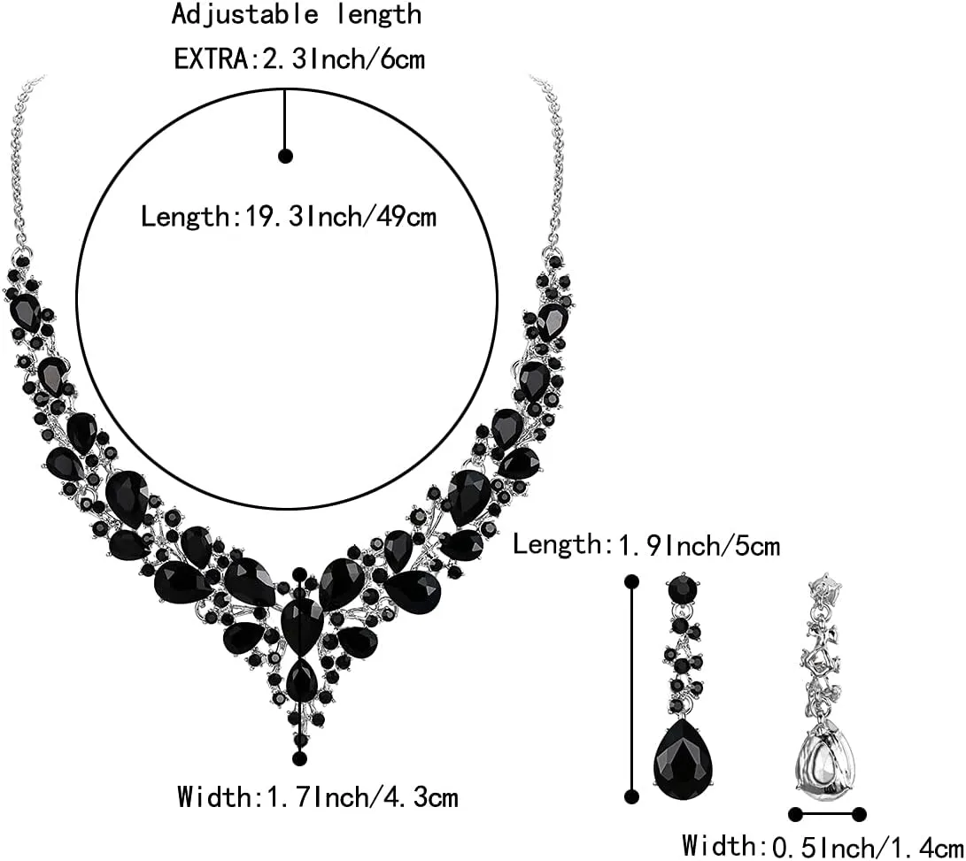 Jewelry Set BriLove Women's Wedding Bridal doll sprout industry actress regeneration bold Austrian Crystal Teardrop Cluster Statement Necklace Dangle Earrings 