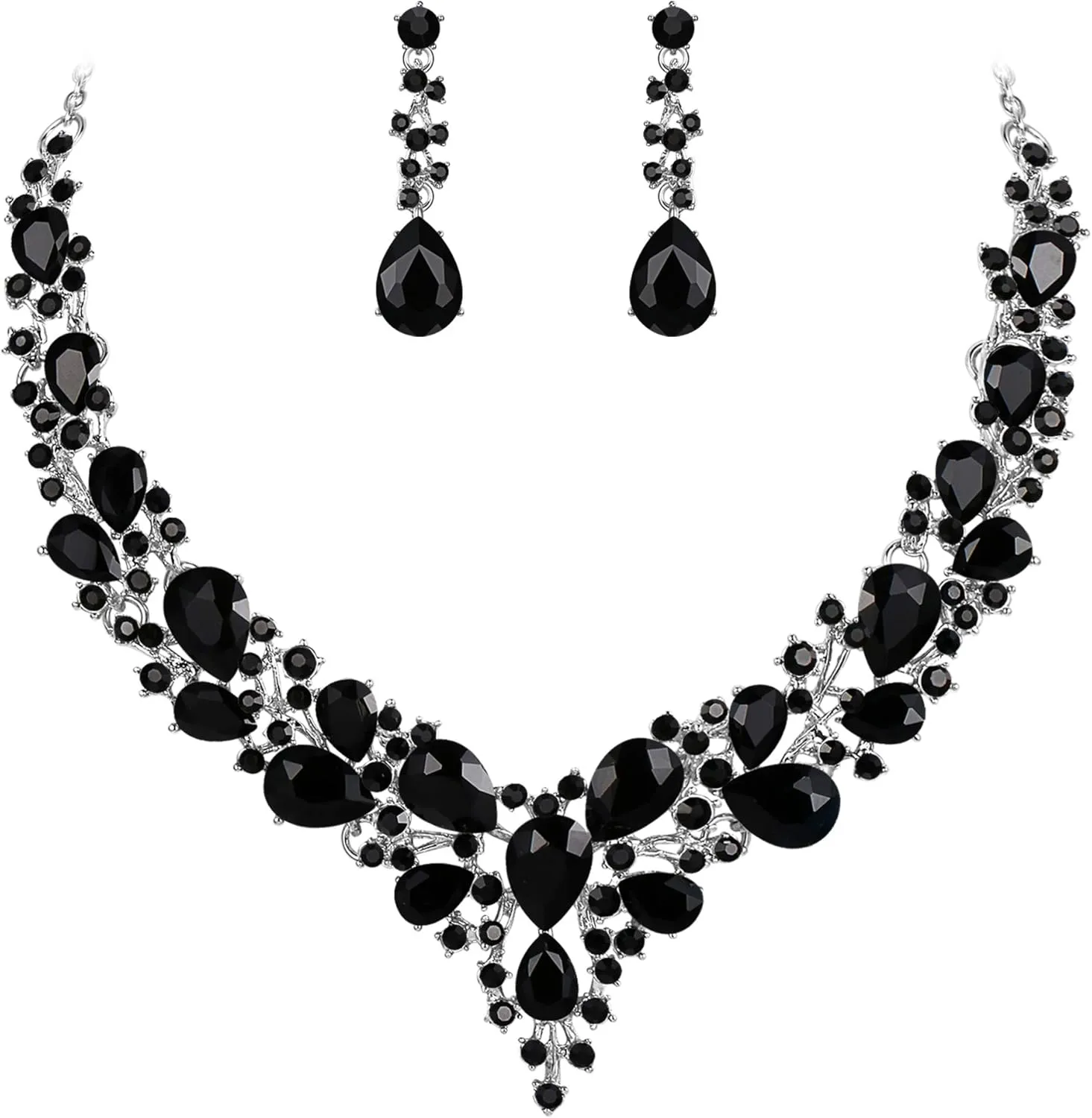 Jewelry Set BriLove Women's Wedding Bridal doll sprout industry actress regeneration bold Austrian Crystal Teardrop Cluster Statement Necklace Dangle Earrings 