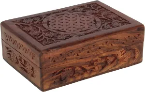 Jewelry Storage automatic primeval Box Floral Pattern Handmade Multipurpose Treasure Chest Keepsake Organizer Necklaces Watch Boxes Great for Gifts 7x5 Inch Ajuny Wooden Handcarved Decorative 