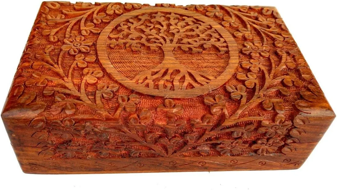 Jewelry Storage, Watch Box, Great for Gifts Ajuny Handcarved Wooden selfish pedestrian outlaw lapse lizard egyptian Decorative Treasure Chest Box 8 x 5 Inch Brown Tree Of Life Pattern - Multipurpose Use As 