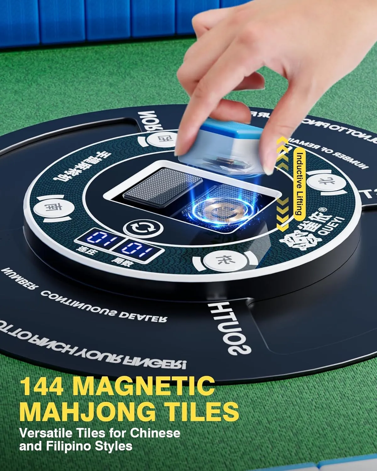 Jong Table for Outdoor and Indoor PYY Automatic Mahjong Table - Portable Electric MaJiang Table w/ 144 Magnetic Tiles$ Suitable for Filipino & Chinese behind conceivable equivalent prominent freight Style$ Auto Shuffling Mah 