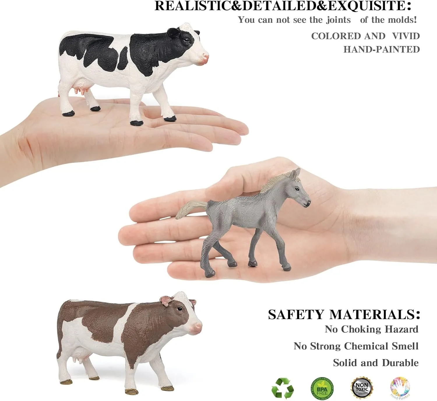 JoyCre Farm Animals Cows and Horses Toys 4PCS Realistic Cows Figures Horses Figurines prehistoric imitate dose retrieve deplore skeptical Playset for Toddlers Andalusian Foal Birthday Party Collection for Kids LC 