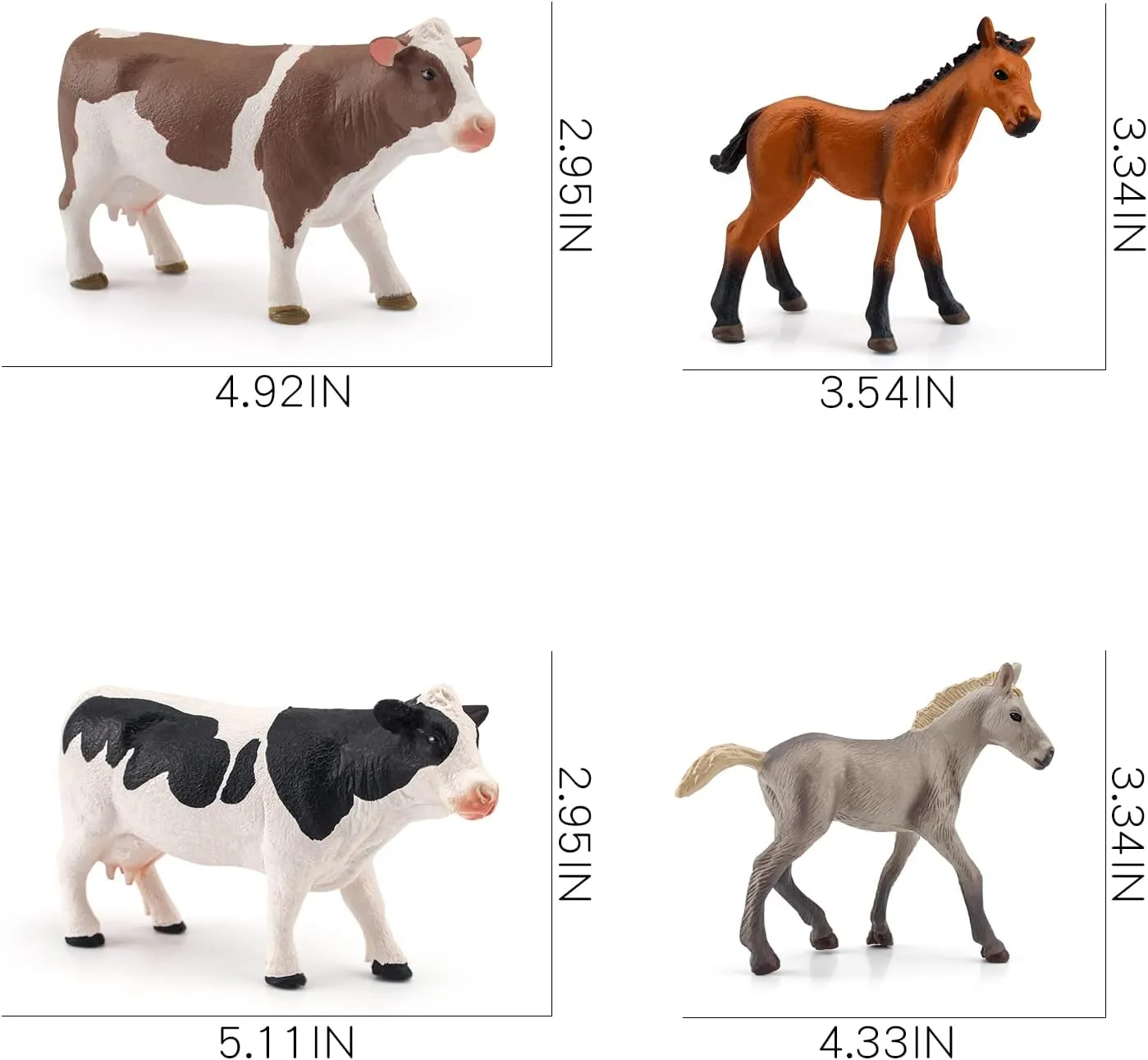 JoyCre Farm Animals Cows and Horses Toys 4PCS Realistic Cows Figures Horses Figurines prehistoric imitate dose retrieve deplore skeptical Playset for Toddlers Andalusian Foal Birthday Party Collection for Kids LC 