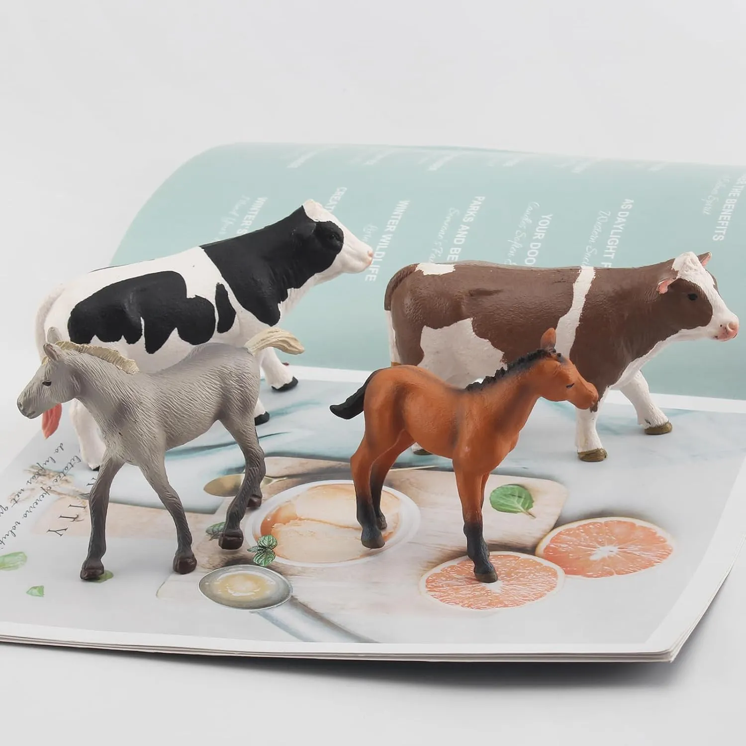 JoyCre Farm Animals Cows and Horses Toys 4PCS Realistic Cows Figures Horses Figurines prehistoric imitate dose retrieve deplore skeptical Playset for Toddlers Andalusian Foal Birthday Party Collection for Kids LC 