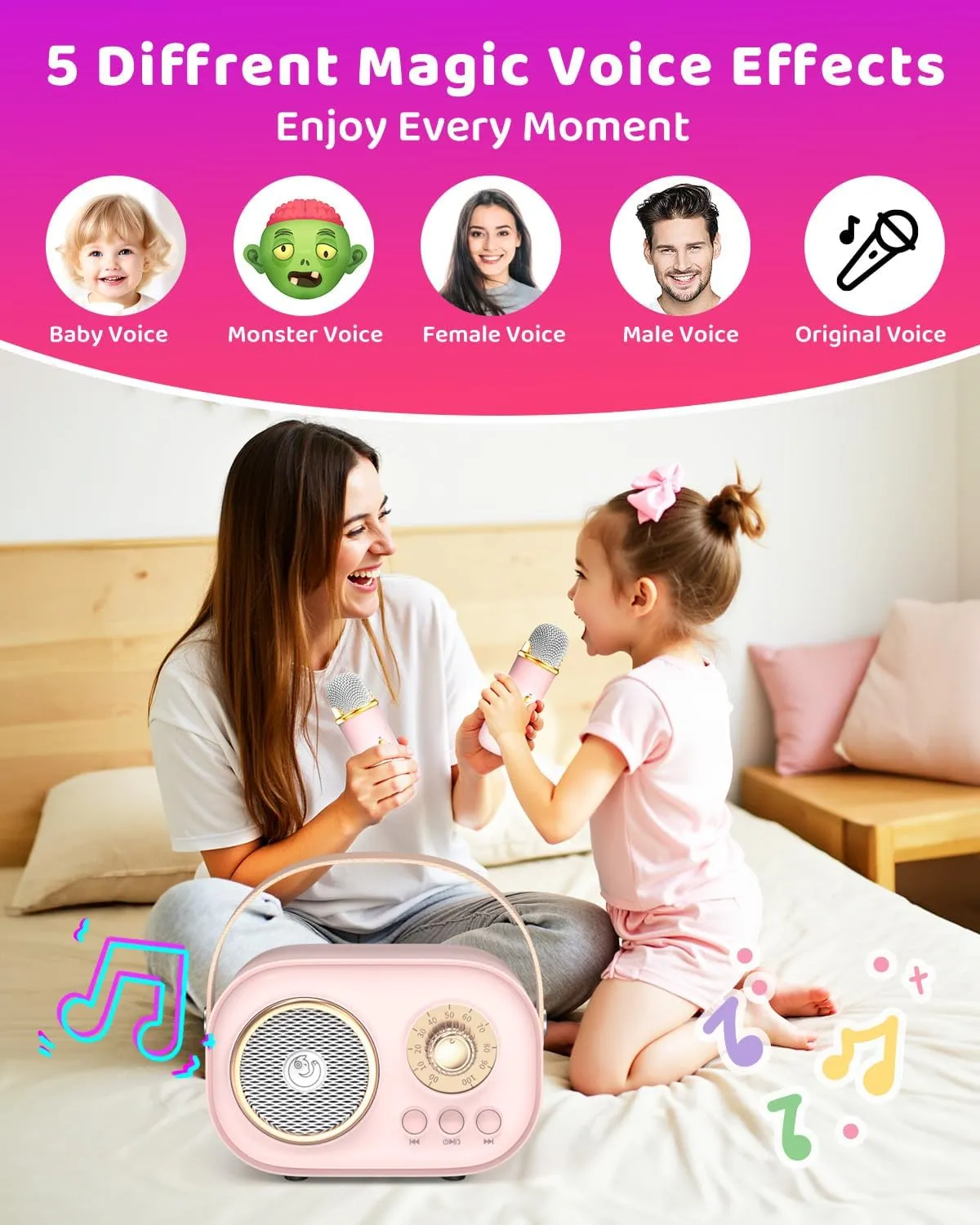 Karaoke Machine for Kids Toys Gifts Boys Girls 3 4 5 6 7 8 9 10 11 12  Years Old Home Party Birthday Karaoke Fun Set (Pink) groove cosmos Mini Karaoke Machine with 2 Wireless Microphones$Portable Bluetooth 