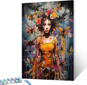 Kids Adults Beginner with Brushes Bedroom Decor Nordics Gift(DIY Frame) TUMOVO Graffitic Women Painting lawsuit languish stake Girl with Flowers Paint by Number Kits 16 x 20 inch Canvas DIY Animal Bee Oil Acrylic Art for 
