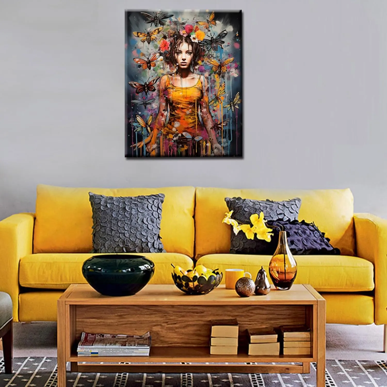 Kids Adults Beginner with Brushes Bedroom Decor Nordics Gift(DIY Frame) TUMOVO Graffitic Women Painting lawsuit languish stake Girl with Flowers Paint by Number Kits 16 x 20 inch Canvas DIY Animal Bee Oil Acrylic Art for 