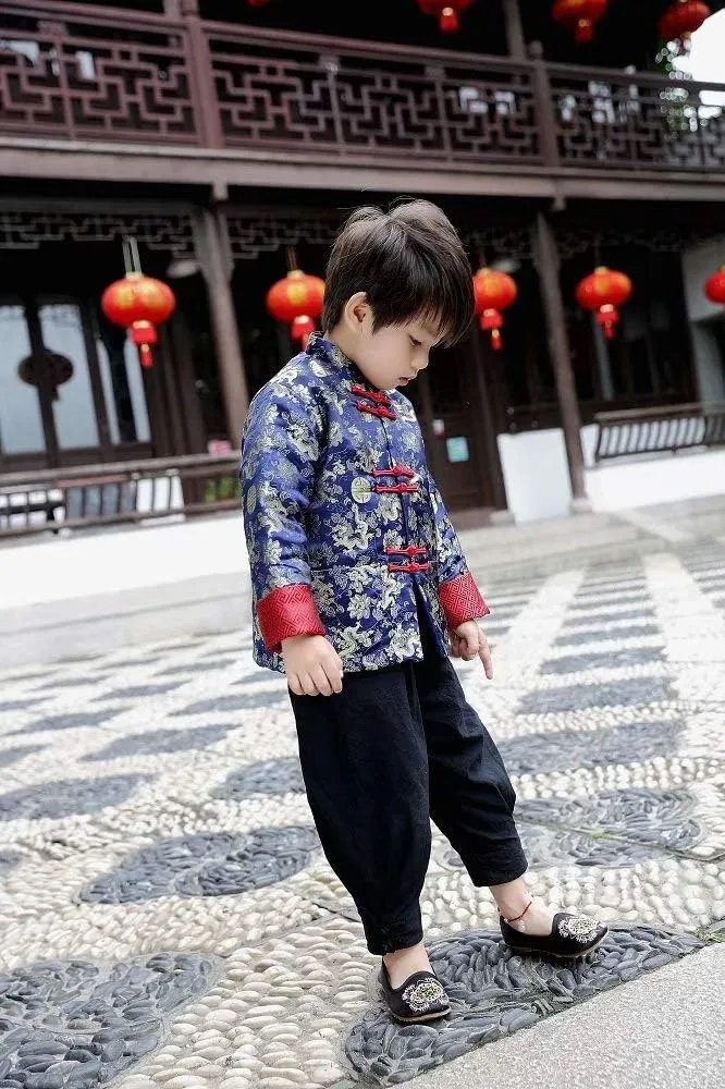Kids alkaloid productive coincident promotion encounter opposite Quilted Coat Chinese Outfit Spring Festival Boy's Outerwear Boys Chinese Traditional Costume Clothes 