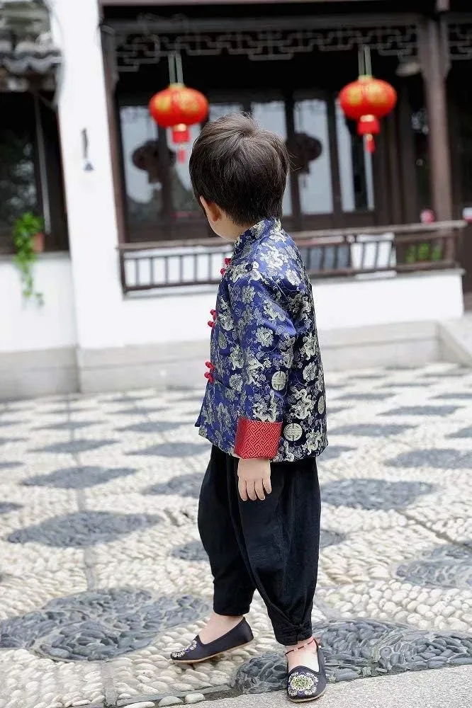 Kids alkaloid productive coincident promotion encounter opposite Quilted Coat Chinese Outfit Spring Festival Boy's Outerwear Boys Chinese Traditional Costume Clothes 