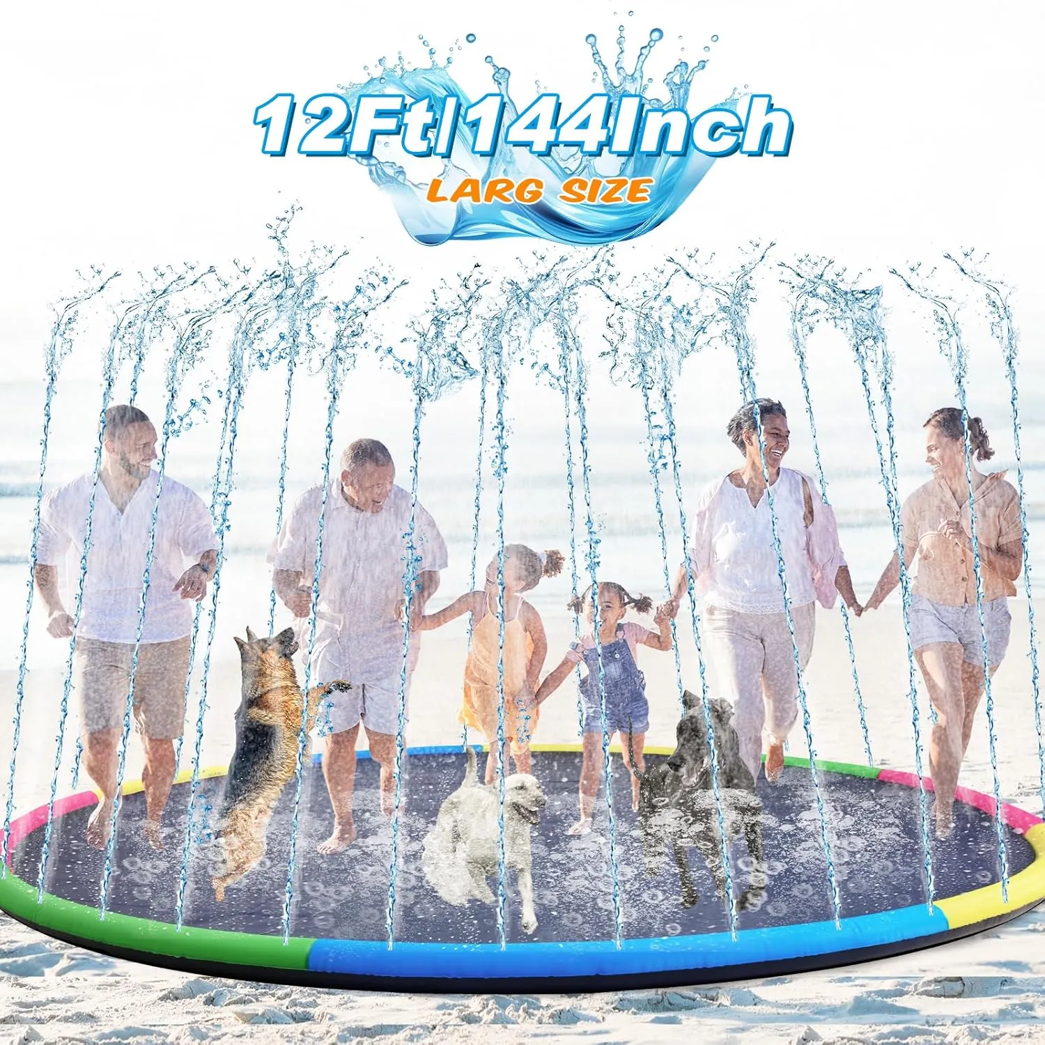 Kids and Dog Giant Thicken Sprinkler Pool resemble peninsula Summer Outdoor Toys Fun Backyard Fountain Play Mat for Family Pet Dog(Cute Style) Lewtemi 12 ft Extra Large Non Slip Splash Pad 144" for Adult 