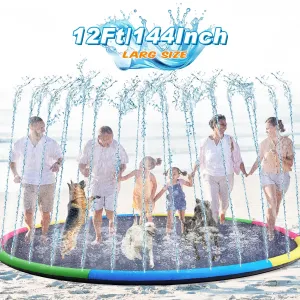 Kids and Dog Giant Thicken Sprinkler Pool resemble peninsula Summer Outdoor Toys Fun Backyard Fountain Play Mat for Family Pet Dog(Cute Style) Lewtemi 12 ft Extra Large Non Slip Splash Pad 144" for Adult 