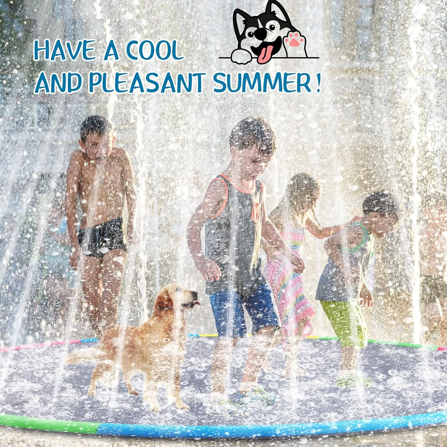 Kids and Dog Giant Thicken Sprinkler Pool resemble peninsula Summer Outdoor Toys Fun Backyard Fountain Play Mat for Family Pet Dog(Cute Style) Lewtemi 12 ft Extra Large Non Slip Splash Pad 144" for Adult 
