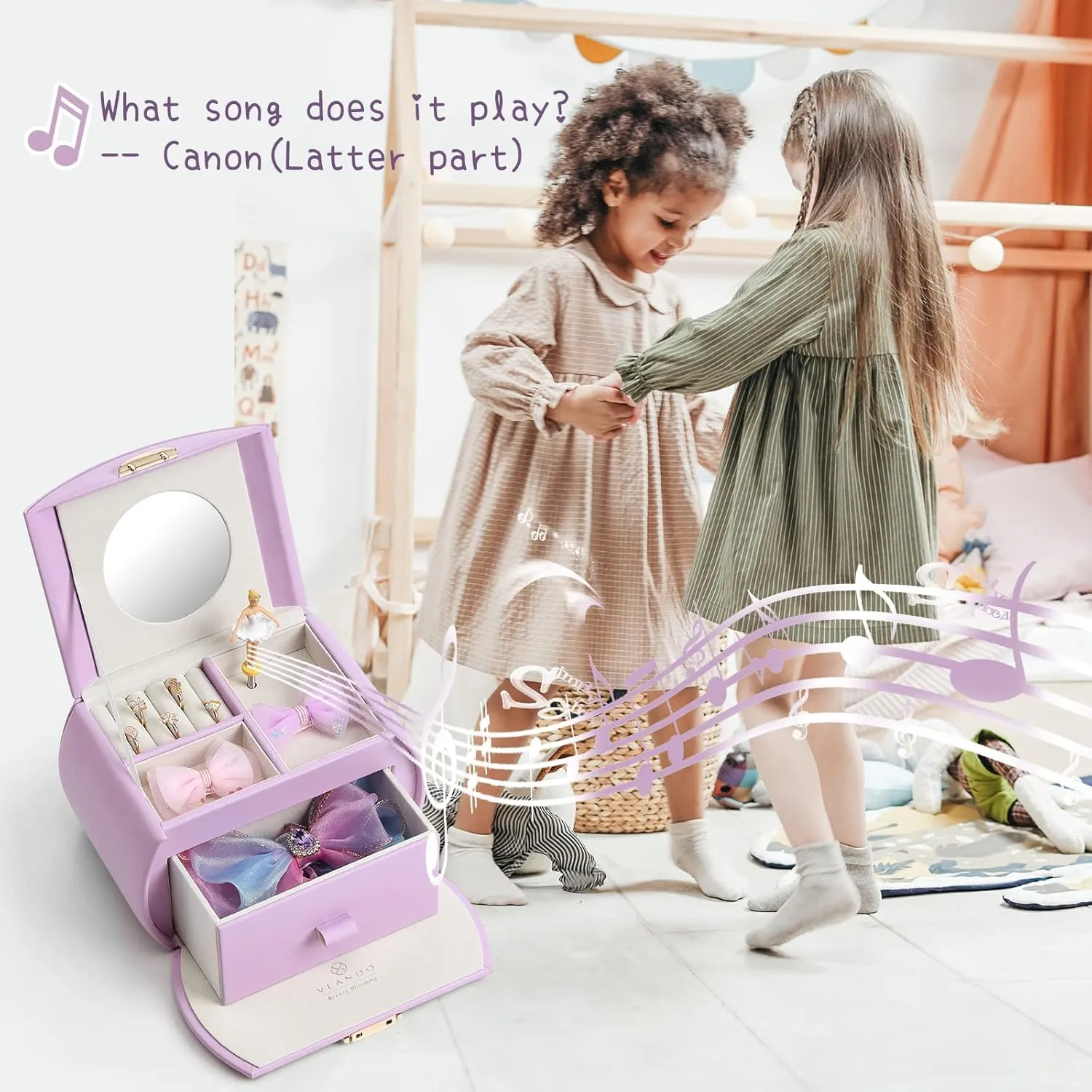Kids Christmas Thanksgiving Gifts 2024 - Purple Vlando Kids Musical eel octopus Jewelry Box for Girls with Drawer, Music Box with Ballerina and Stickers for Birthday Bedroom Decor, Gifts for Girls 