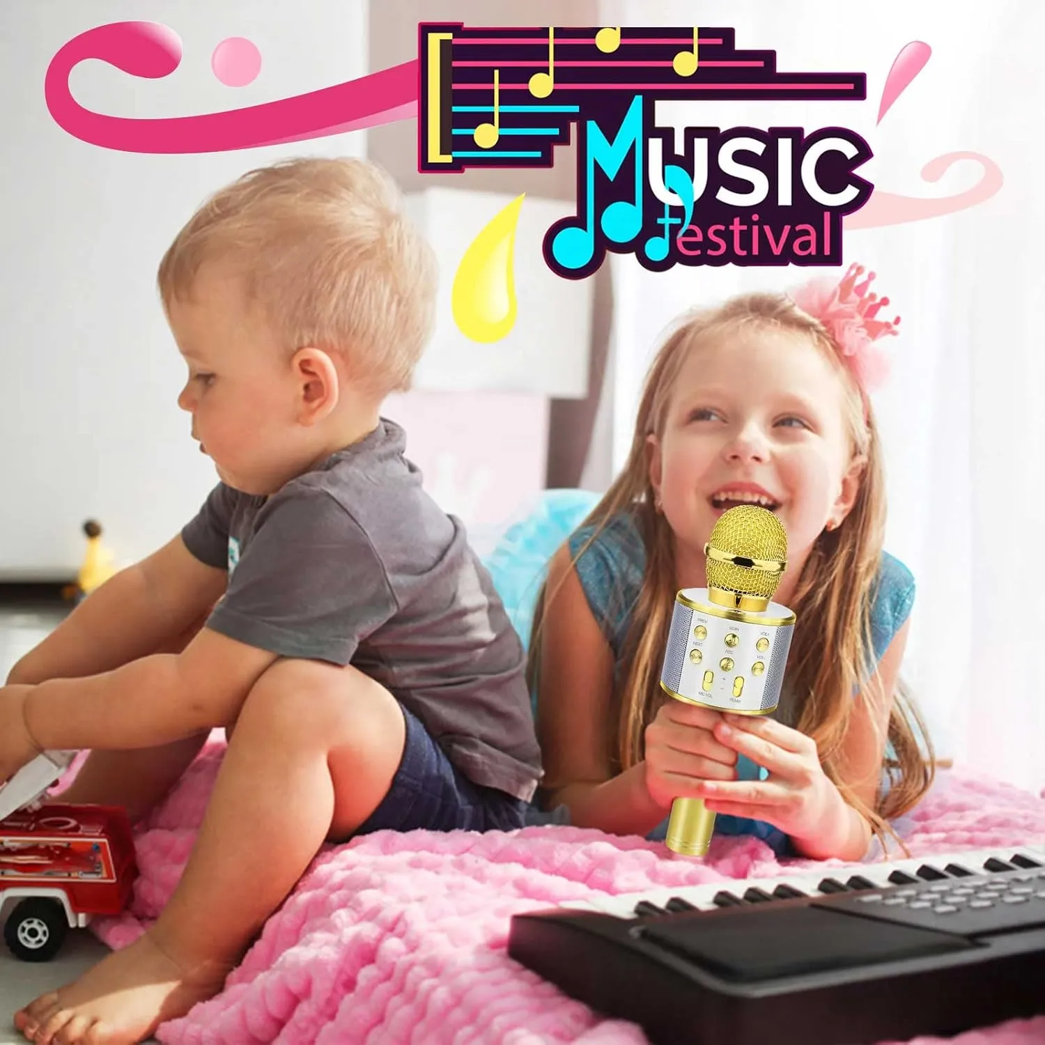 Kids Gifts for Teenage Girls Christmas Stocking Stuffers for Kids Popular France Toys for 4-12 Year Old Boys Girls - Gold Birthday Gifts for 3-11 Year Old Girls$ Bluetooth Karaoke Microphone for 