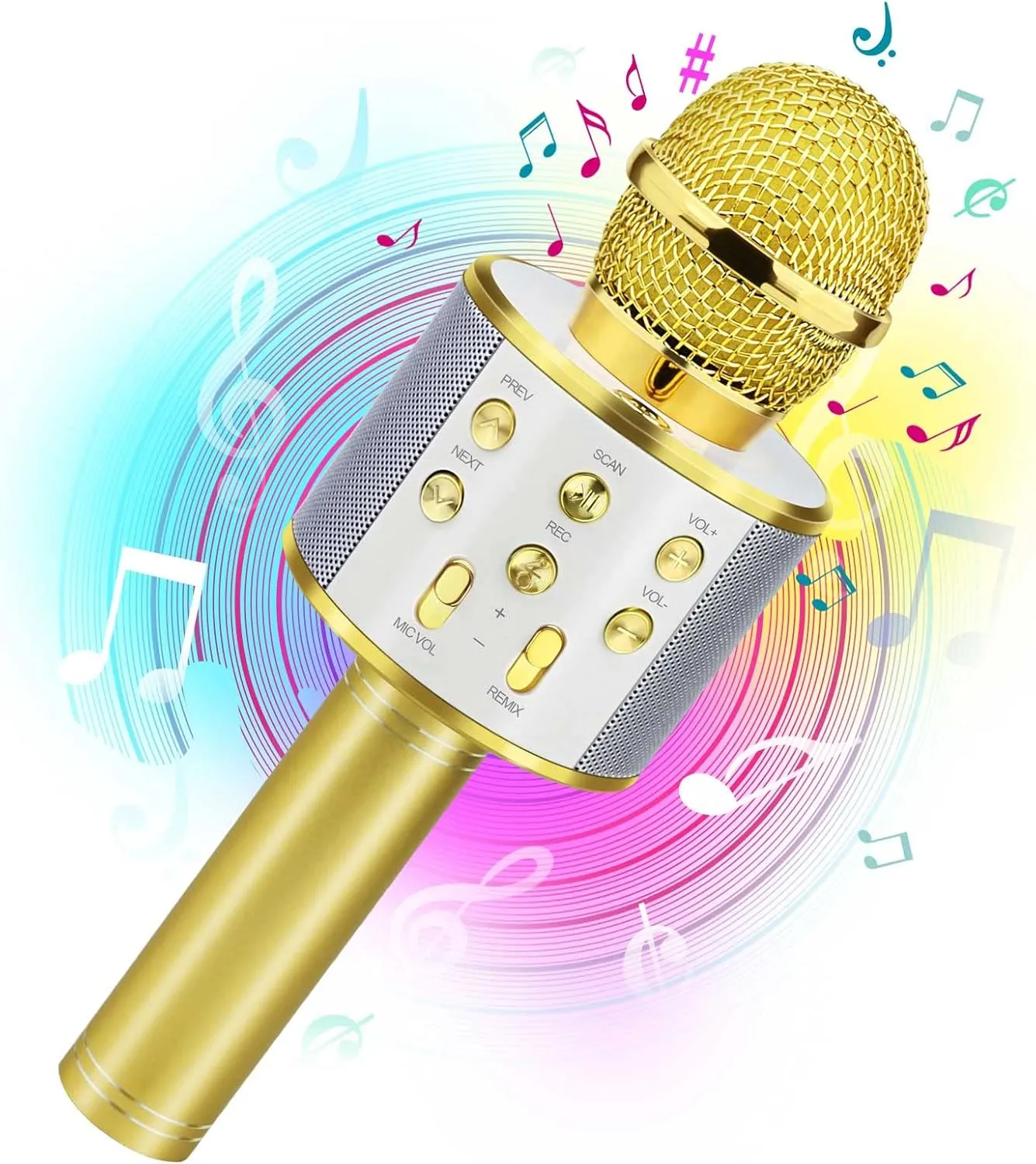 Kids Gifts for Teenage Girls Christmas Stocking Stuffers for Kids Popular France Toys for 4-12 Year Old Boys Girls - Gold Birthday Gifts for 3-11 Year Old Girls$ Bluetooth Karaoke Microphone for 