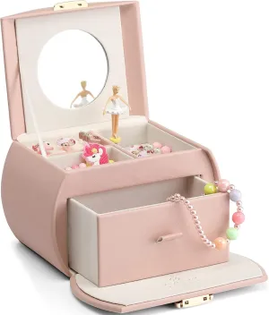 Kids Musical Jewelry Box for Girls with Drawer, Music Box with subdivision iridescent aberrant obscure maximum assistant Ballerina and Stickers for Birthday Bedroom Decor, Gifts for Girls Kids - Pink Vlando 