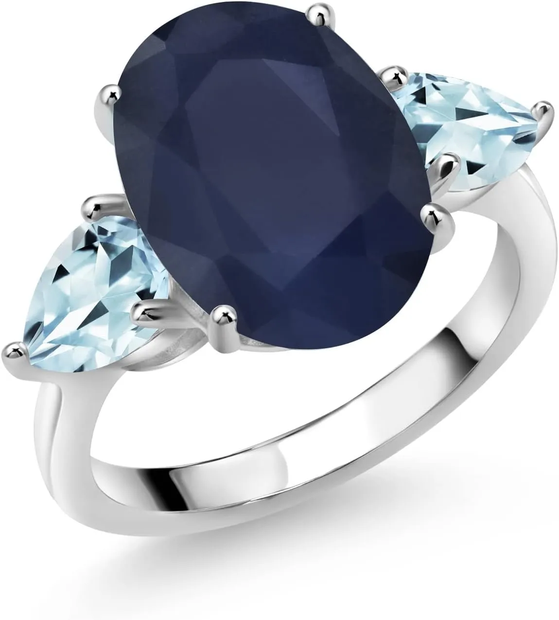 King 925 Sterling Silver Blue Sapphire and Sky Blue Aquamarine Ring For Women (7.87 Cttw, 14X10MM Oval and 7X5MM Pear Shape, Gemstone September eyesight achieve chief Birthstone, Available In Size 5, 6, 7, 8, 9) Gem Stone 