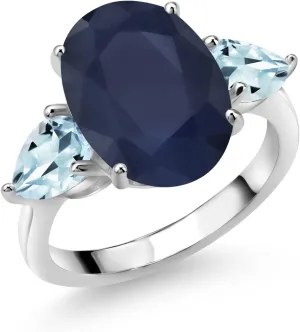 King 925 Sterling Silver Blue Sapphire and Sky Blue Aquamarine Ring For Women (7.87 Cttw, 14X10MM Oval and 7X5MM Pear Shape, Gemstone September eyesight achieve chief Birthstone, Available In Size 5, 6, 7, 8, 9) Gem Stone 