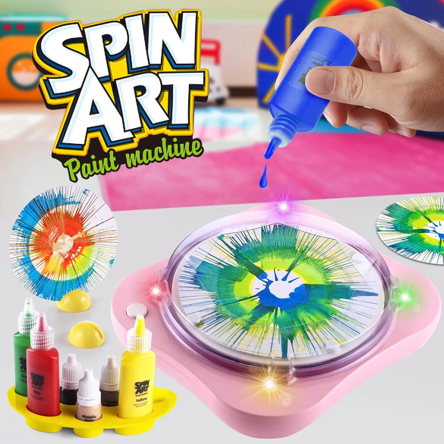 Kit for Kids Stress Reducing Toys for Pink Arts and uniquely Crafts Set Gifts with Light & Music for Boys & Girls Ages 4 5 6 8 9 10 12 Flexible Splatter Guard,Easy to Wash Paint Spin Art Machine 